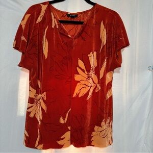 Alfani Burnt Orange Large Floral Print Ribbed Top Size M